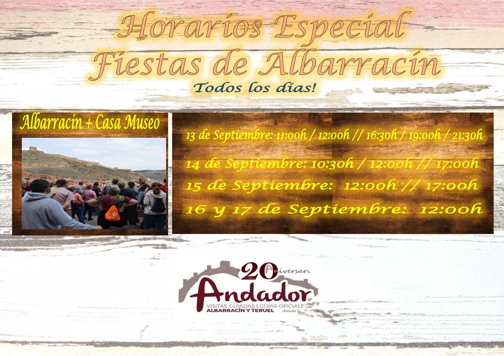 Horarios de Visitas Guiadas Albarracín durante las Fiestas Patronales – 13 al 17 de Septiembre