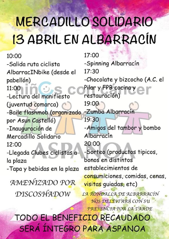 Que nadie falte! #Mercadillo #Solidario #ASPANOA en #Albarracín el 13 de Abril