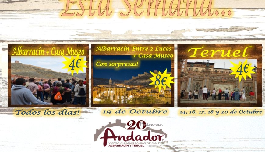 Esta semana…visitas guiadas en Albarracín y Teruel…y el sábado, Albarracín Entre 2 Luces…consulte disponibilidad