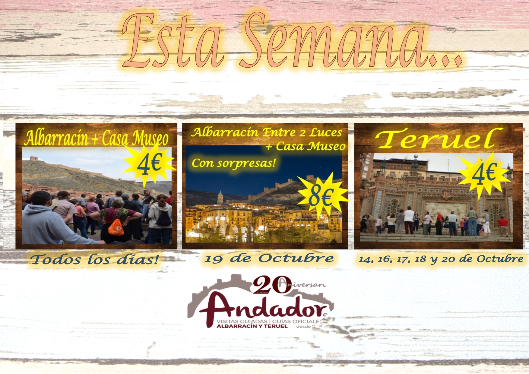 Esta semana…visitas guiadas en Albarracín y Teruel…y el sábado, Albarracín Entre 2 Luces…consulte disponibilidad